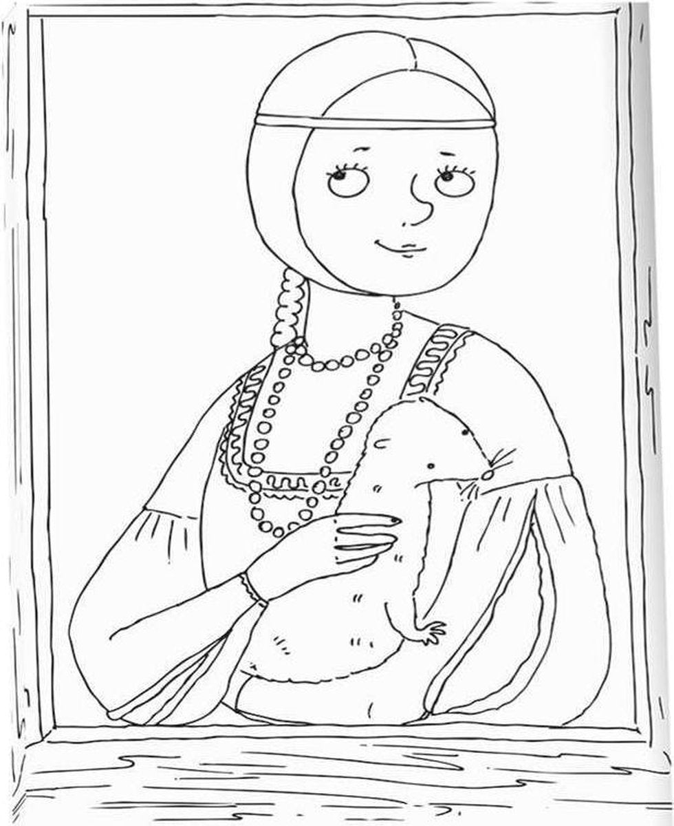 Monumi - Schilderdoek XXL om in te kleuren "Lady with an Ermine"