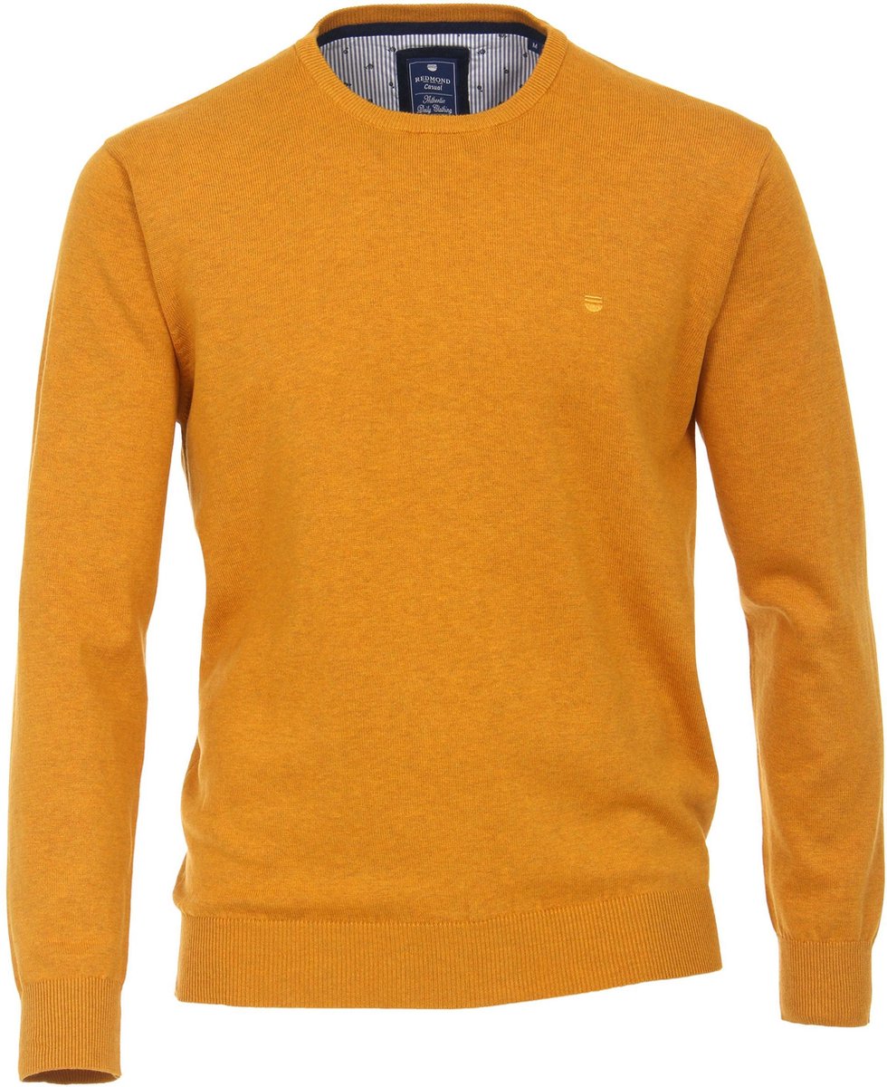 Redmond heren trui katoen O-hals - okergeel melange -  Maat: 4XL