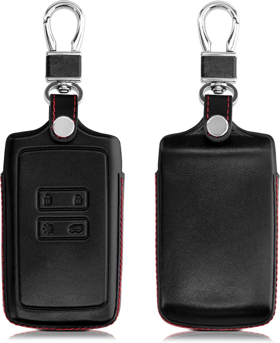 kwmobile autosleutelhoes voor Renault 4-knops Smartkey autosleutel (alleen Keyless Go) - Hoesje voor autosleutel in zwart / rood - Leren hoes