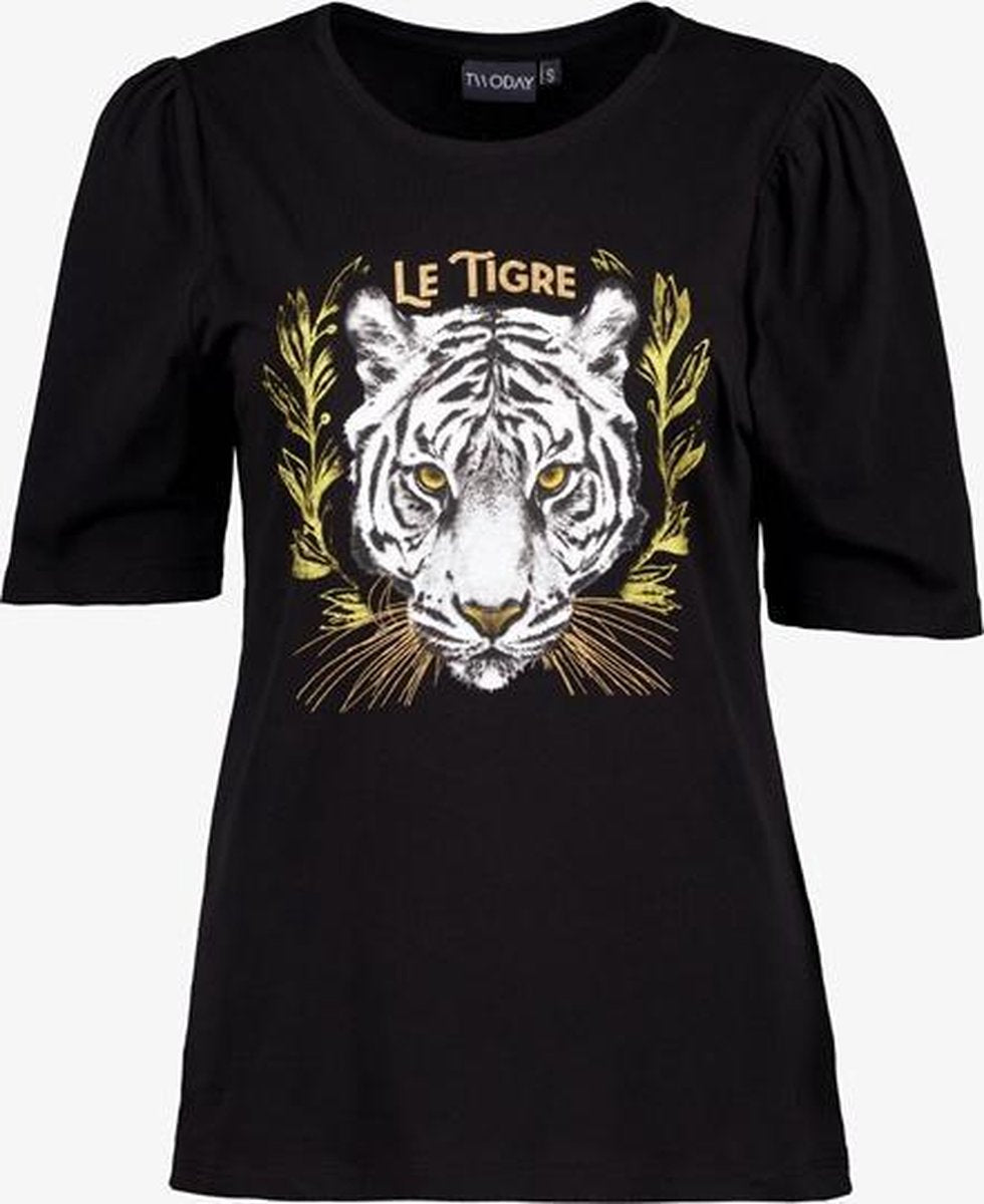 TwoDay dames T-shirt met tijgerkop - Zwart - Maat M