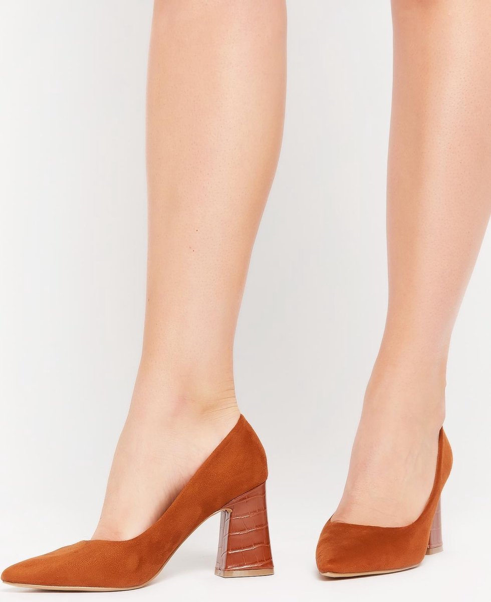 High block-heeled faux-suede pumps - Camel
