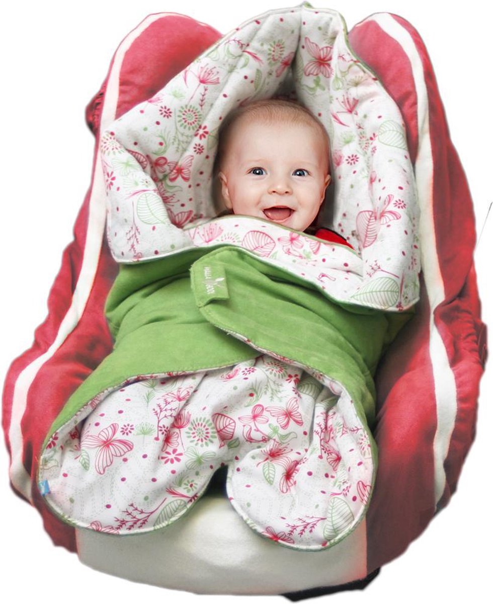 Wallaboo Babydeken Leaf  - Wikkeldeken voor in Autostoel en kinderwagen - Zacht Suéde en 100% katoen - 85 * 85 cm - Groen