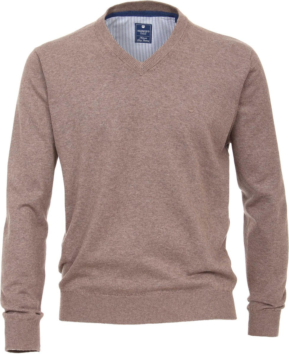 Redmond heren trui katoen - V-hals - beige -  Maat XL
