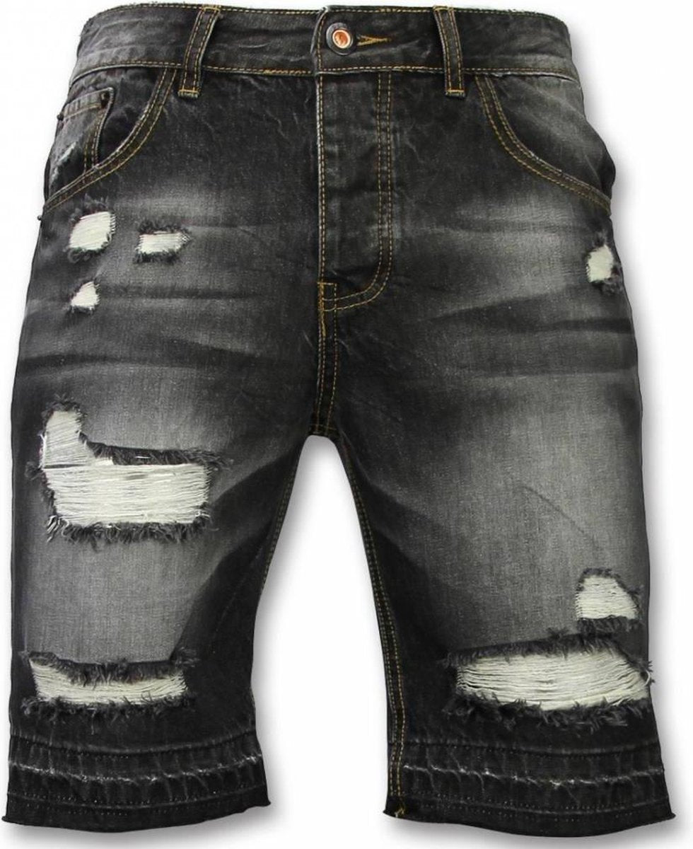 Enos Korte Broeken Heren - Slim Fit Ripped Shorts - Zwart - Maten: 30