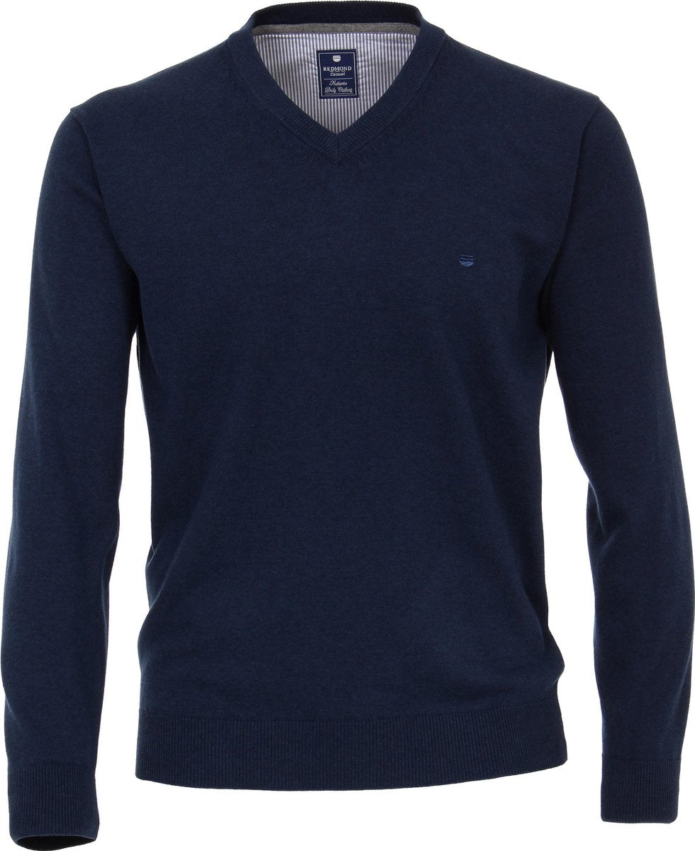 Redmond heren trui katoen - V-hals - blauw -  Maat L