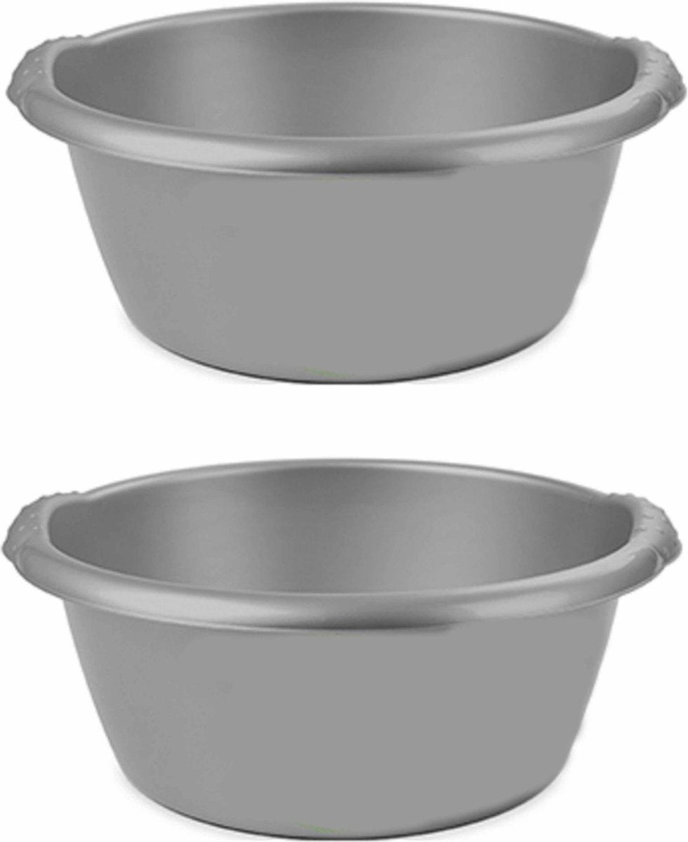 2x stuks grijze afwasbak/afwasteil rond 15 liter 42 cm - Afwassen - Schoonmaken
