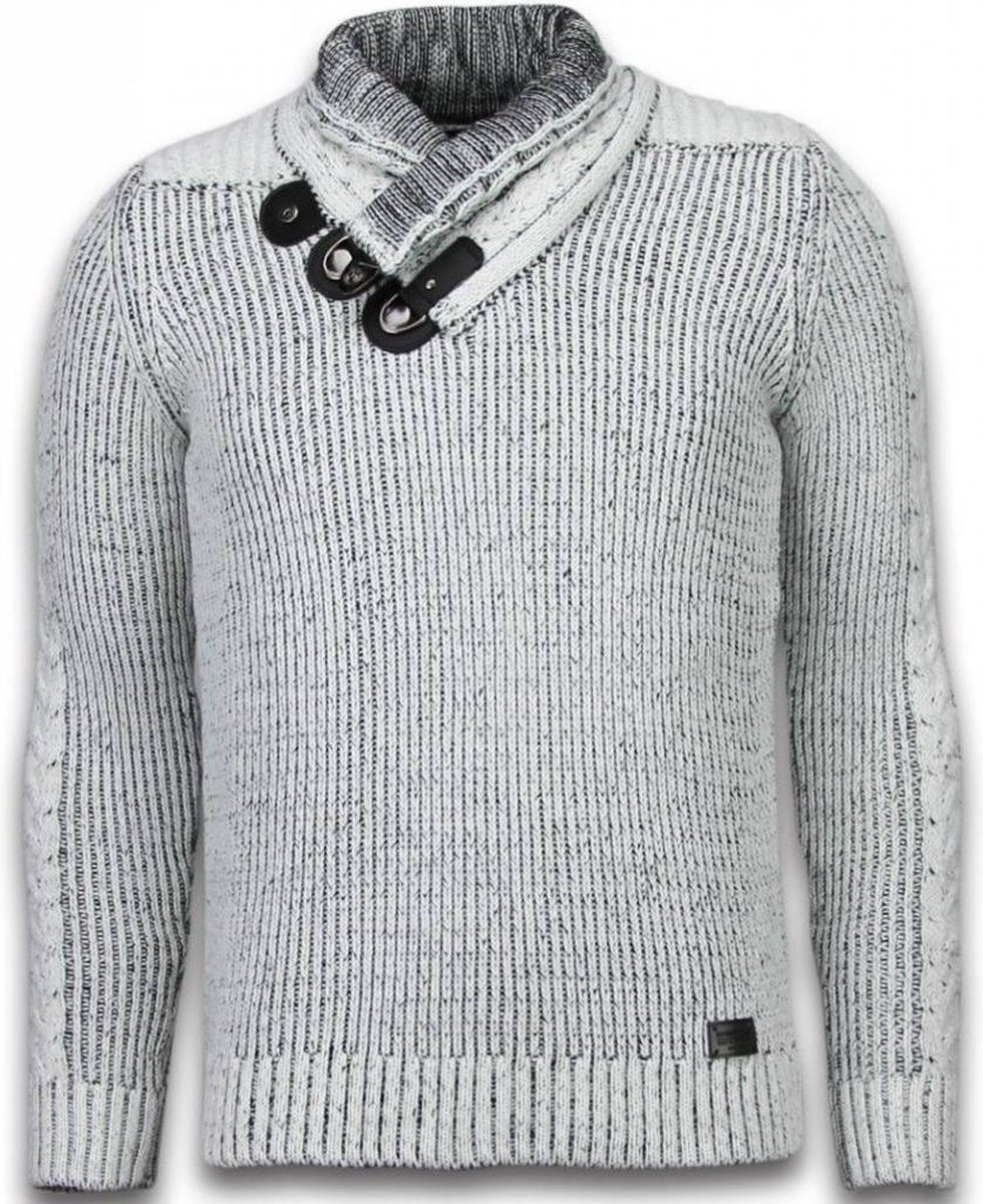 BN8 BLACK NUMBER Gebreide Heren Trui - Exclusive Sjaalkraag Knopen - Grijs - Maten: L