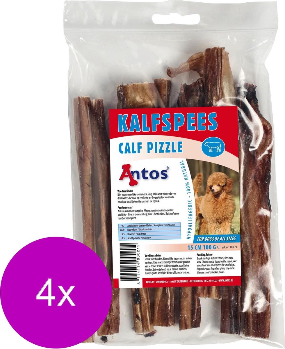 Antos Kalfspees - Hondensnacks - 4 x Kalf 15 cm 100 g