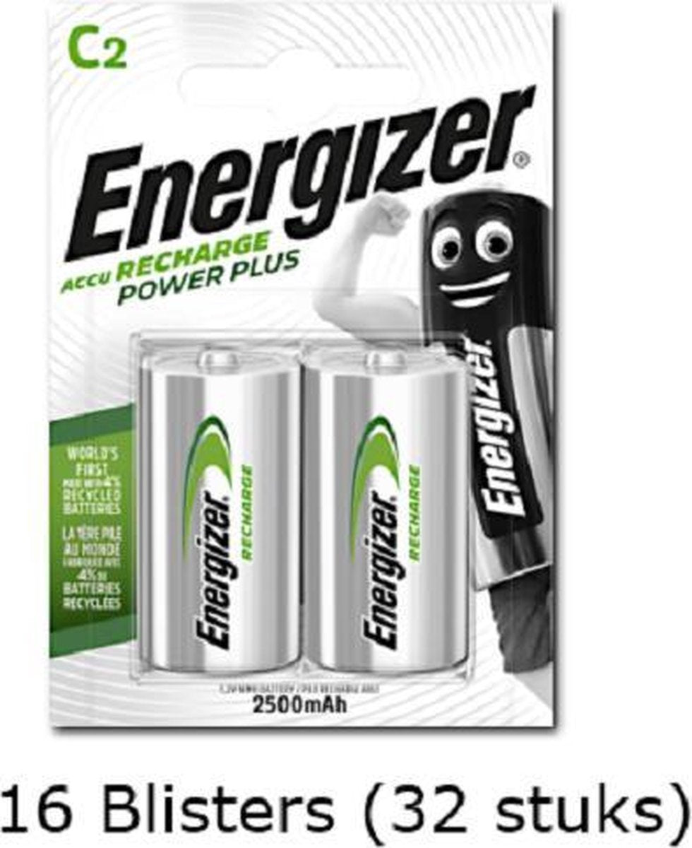 32 stuks (16 blisters a 2 stuks) Energizer C Power Plus Batterij HR14 oplaadbaar 1.2V 2500mAh rechargeable