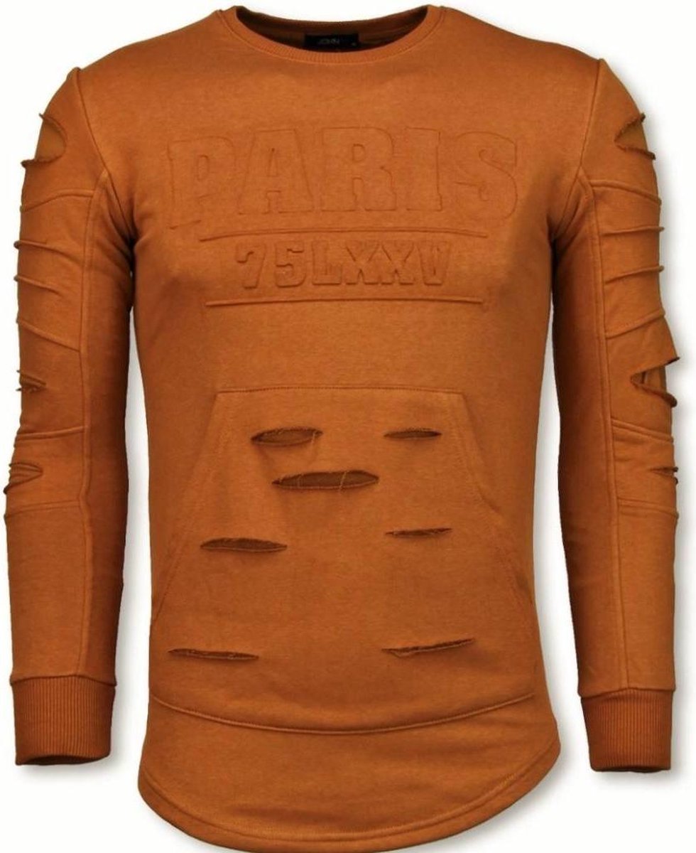 JUSTING 3D Stamp PARIS Trui - Damaged Sweater - Oranje - Maten: S