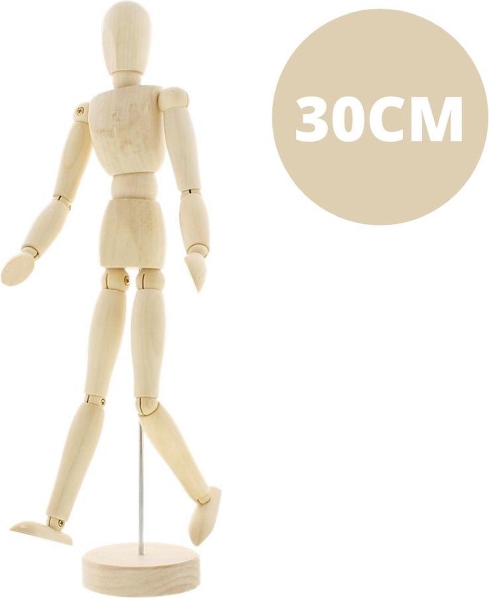 Houten Tekenpop 30CM - Schilderen - Manikin - Schets - Tekenmodel - Tekenen - Schetsen - Houten Model Kunstenaar - Beweegbare Ledematen - Pop Houtsnijwerk Man - Actie Figuur - Mannequin - Massief Hout - Ledenpop