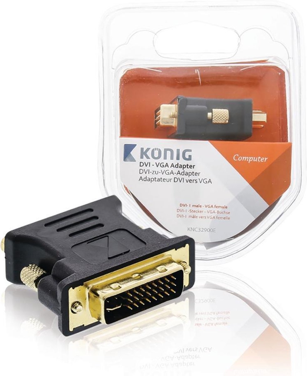 DVI-Adapter DVI-I 24+5-Pins Male - VGA Female 15-Pins - Antraciet