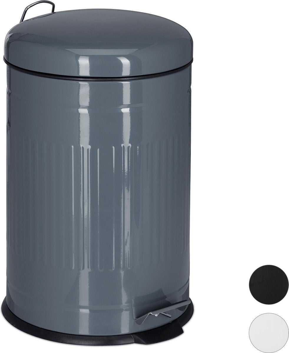 relaxdays pedaalemmer 20 liter - met binnenemmer - prullenbak met deksel - afvalemmer grijs
