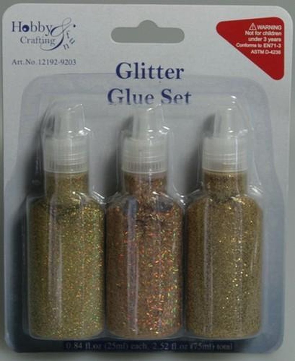 Glitterlijm goud assorti 25 ml 3 Stuks