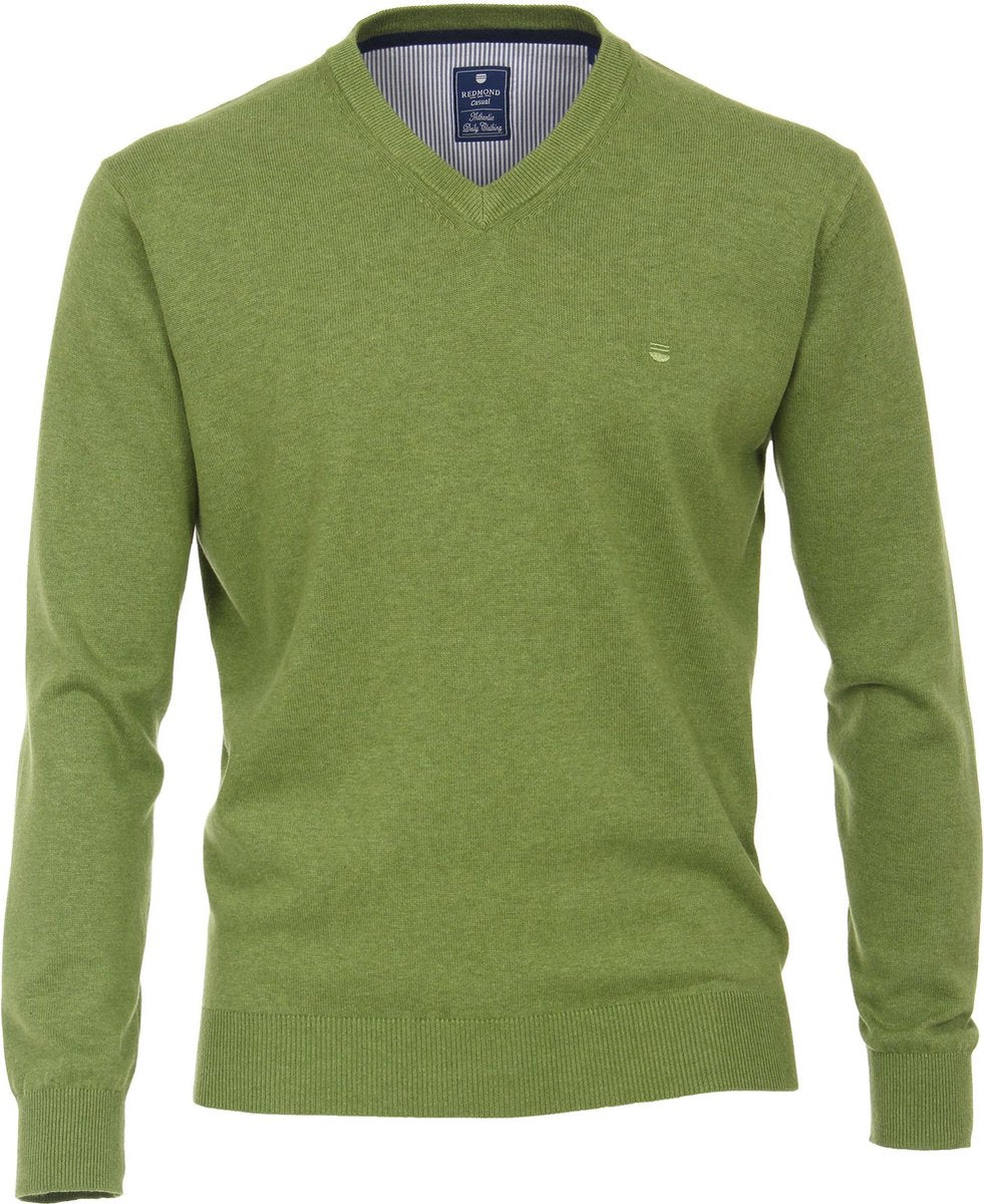 Redmond heren trui katoen V-hals - groen melange -  Maat: 4XL
