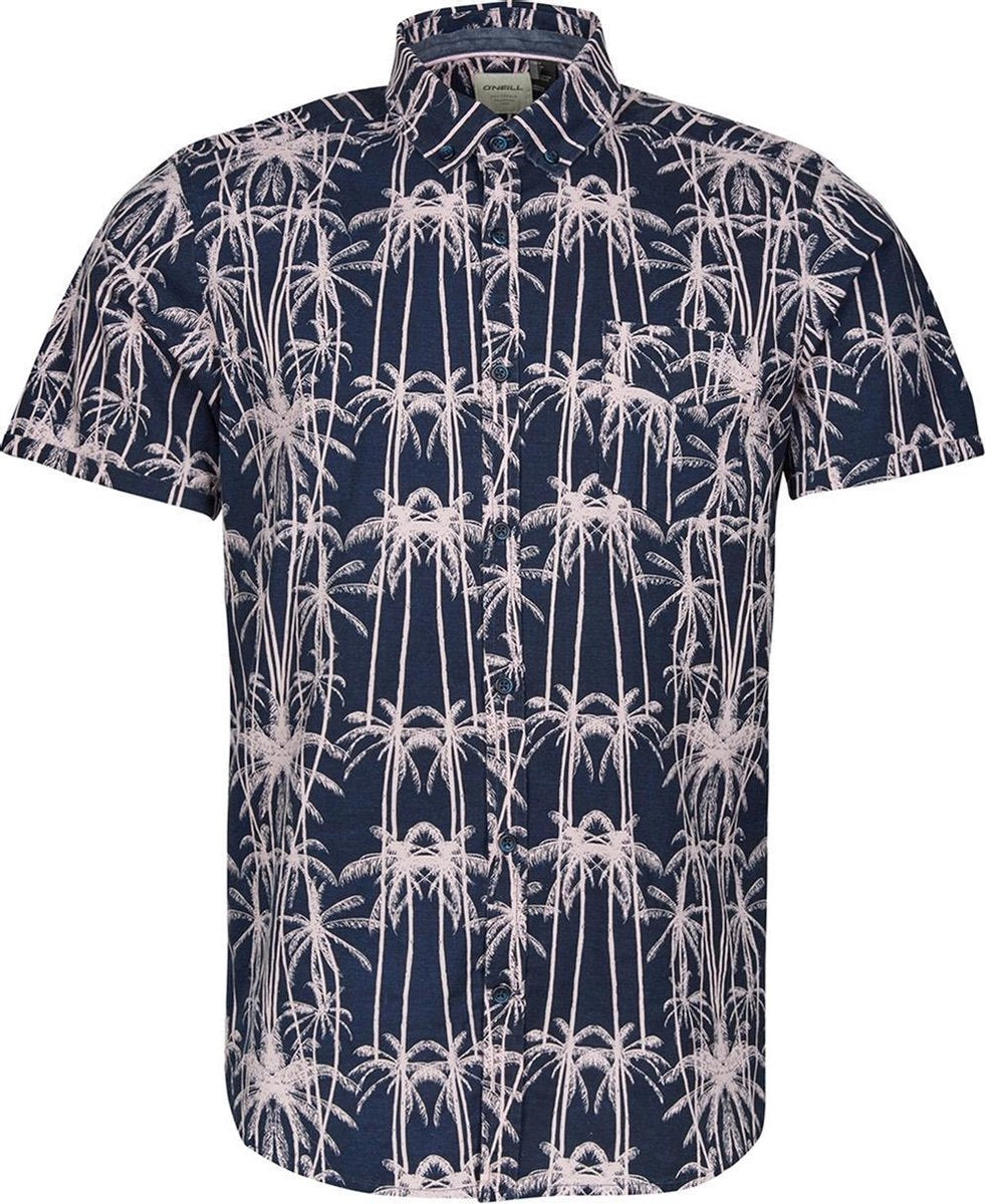 Palm Print S/slv Shirt1a3767 5940 Blue Aop W/pink Purple