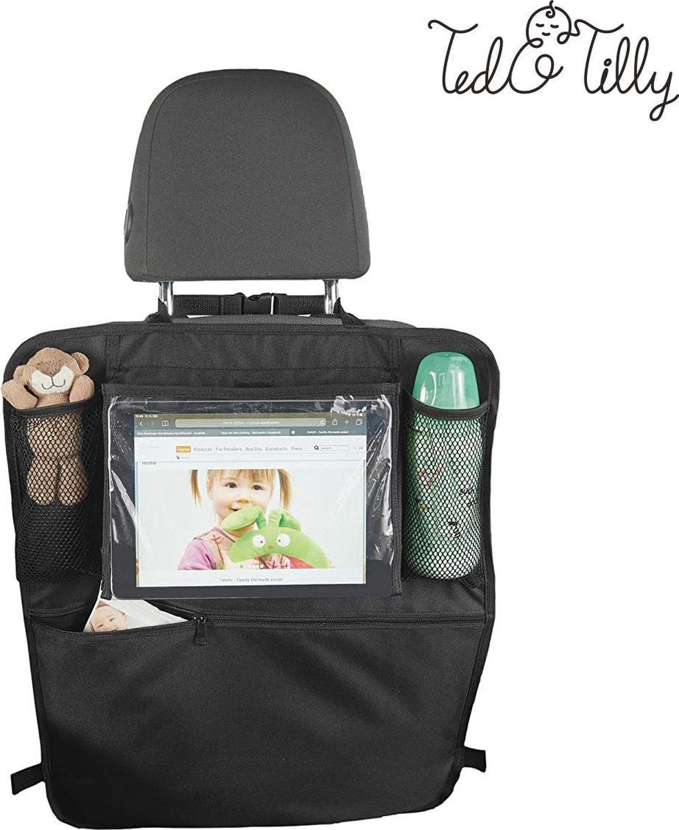 Autostoel organiser - met tablet houder - zwart - waterafstotend - stoelbeschermer - auto organizer - Ted&Tilly