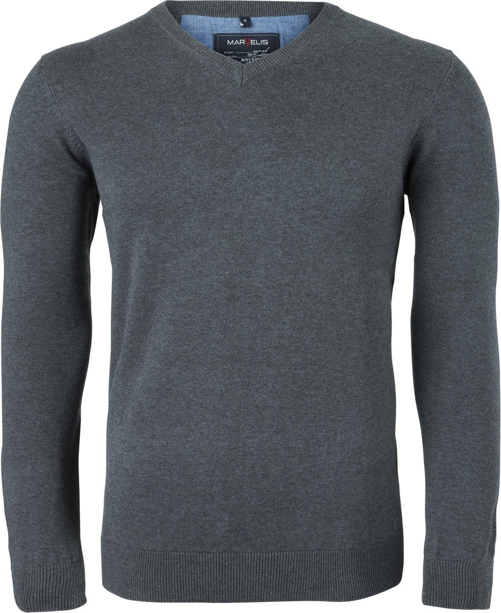 MARVELIS heren trui katoen - V-hals - antraciet -  Maat: 4XL