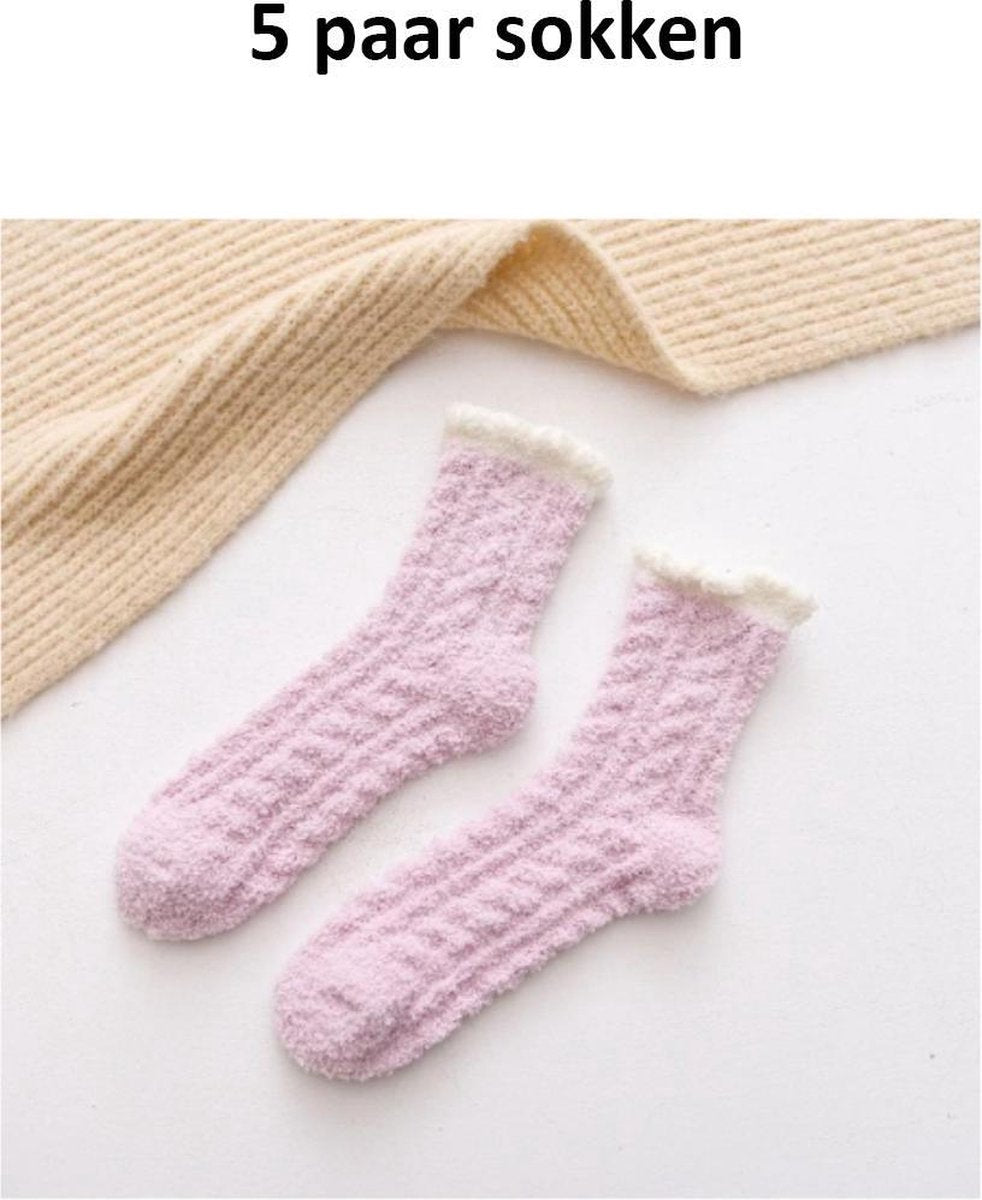 Sorprese 5 paar fuzzy sokken dames – roze – huissokken – huissokken dames – maat 35-40