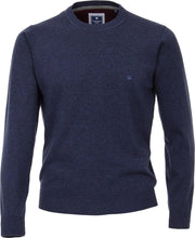 Redmond heren trui katoen - O-hals - marine blauw melange -  Maat XL
