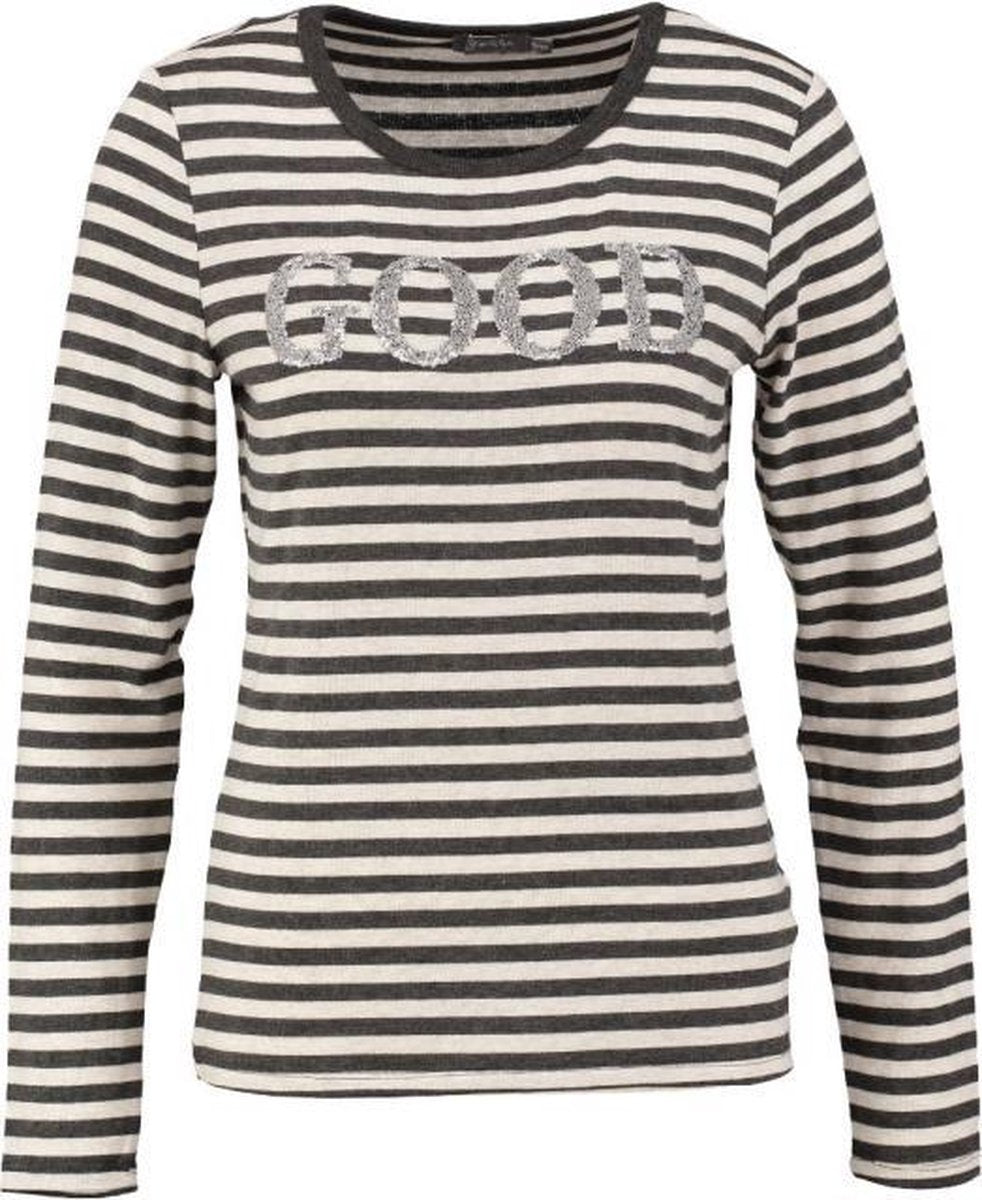 Geisha zachte slim fit longsleeve antraciet beige - Maat  S