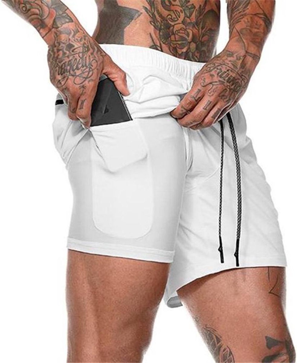 Douxe Sportbroek voor Heren – 2 in 1 sportshorts met praktische mobielzak – Achterzak met ritssluiting – Sportbroek in de maten: M