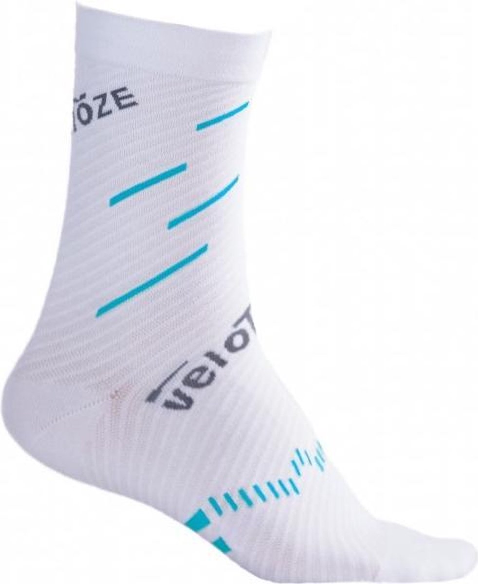 Velotoze Fietssokken Compression Merinowol Wit/blauw Maat S/m