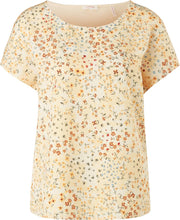 s.Oliver Dames Shirt Korte Mouw - Losse Pasvorm - Brede Halslijn - Geel met Bloemenprint - Maat 3XL (46)