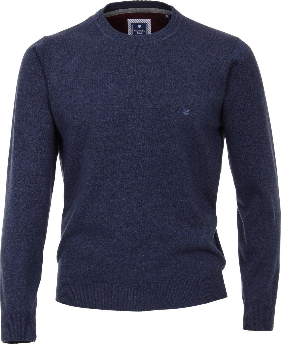 Redmond heren trui katoen - O-hals - marine blauw melange -  Maat XXXXL