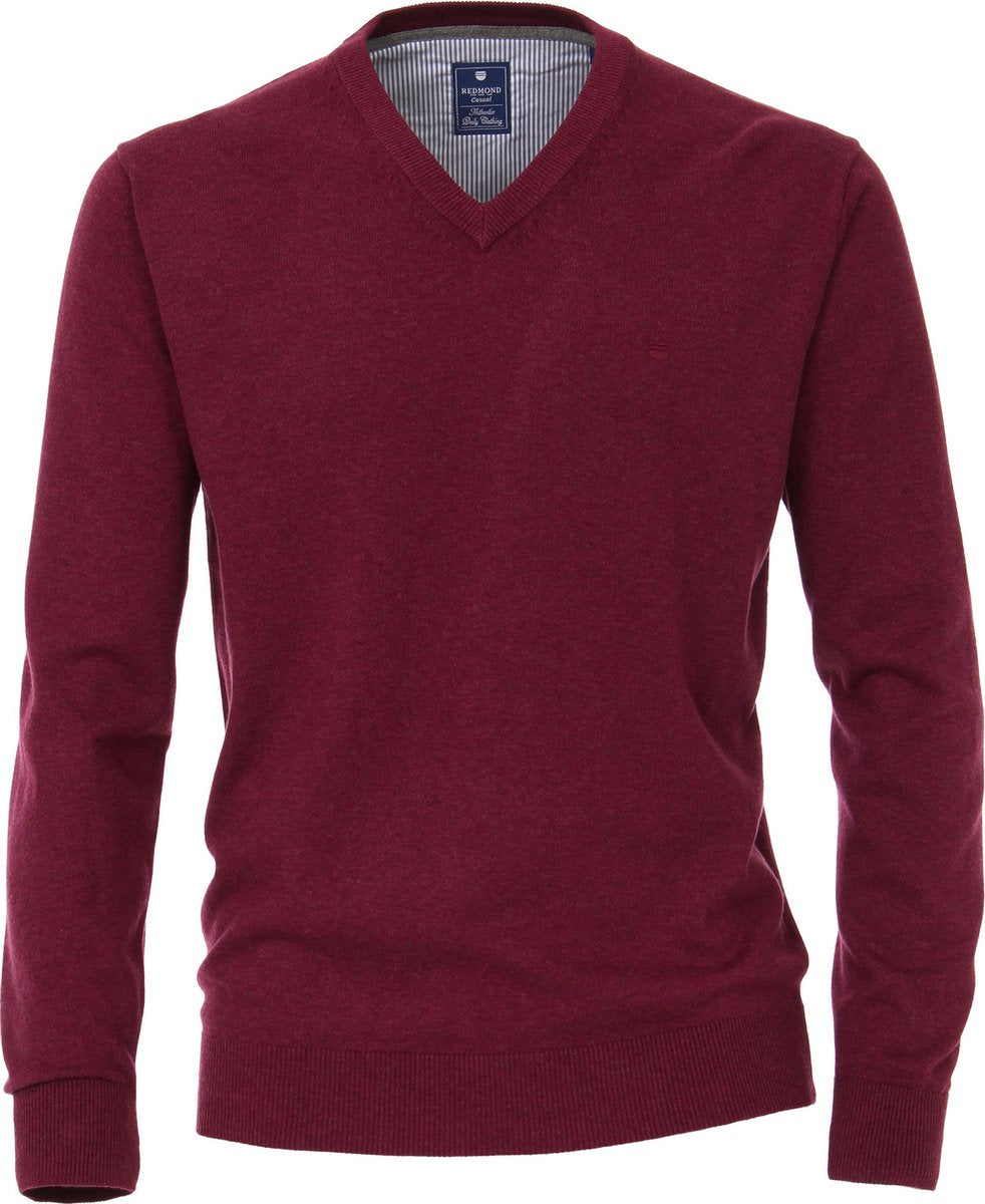 Redmond heren trui katoen - V-hals - donkerrood -  Maat: XL