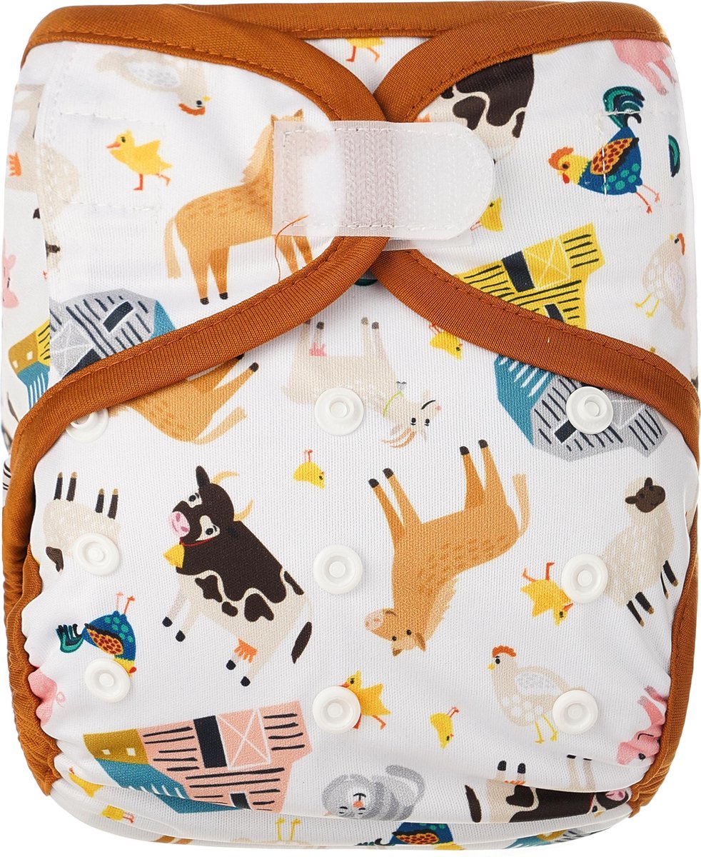 HappyBear - Luierbroekje Boerderij | 4-15kg - Wasbaar - Onesize - Wasbare luiers - Overbroekje