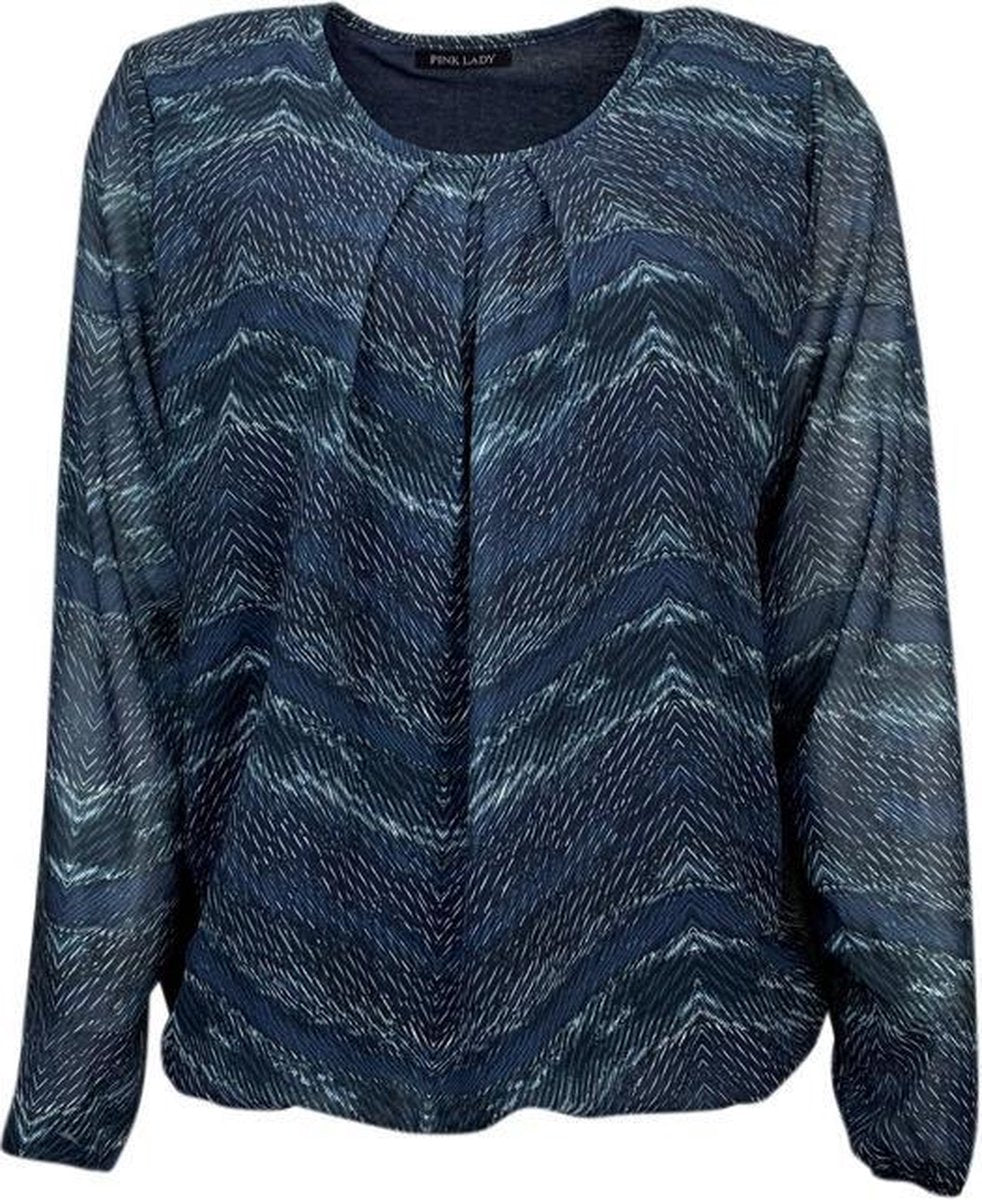 Pink Lady dames blouse LM blauw print - maat L