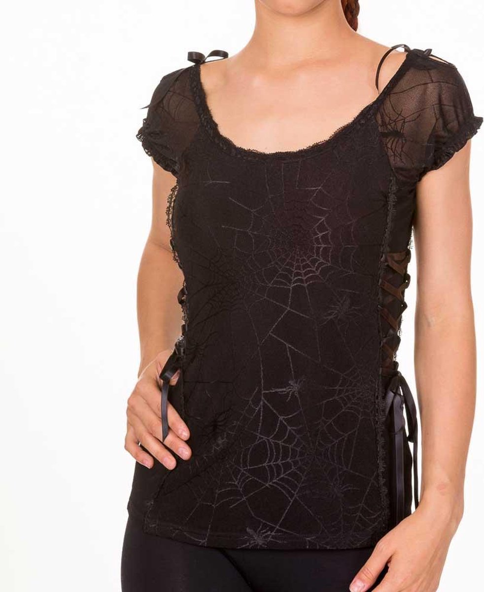 Banned Top -XL- SOOKY SPIDER Spinnenweb Zwart