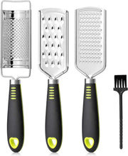 Monno Professionele Rasp Set van 3 - Multifunctionele Handraspen - Grof/Medium/Fijn - Incl. Schoonmaakborstel - RVS - Zwart/Groen