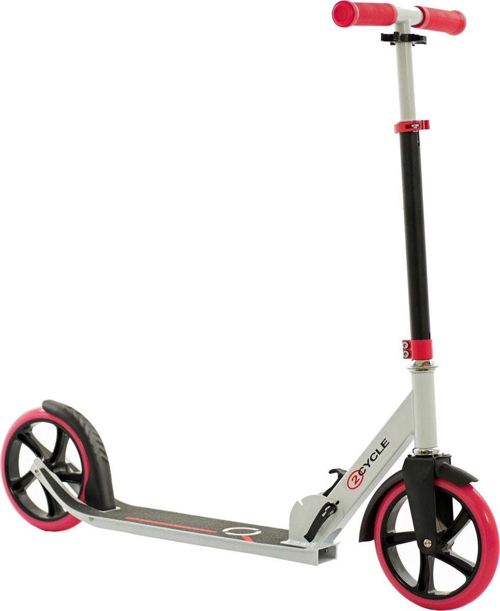 2Cycle Step - Aluminium -  Grote Wielen - 20cm -Roze-Wit - Autoped - Scooter