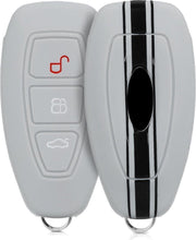 kwmobile autosleutelhoes voor Ford 3-knops autosleutel Keyless Go - Siliconen beschermhoes in zwart / grijs - Rallystrepen design
