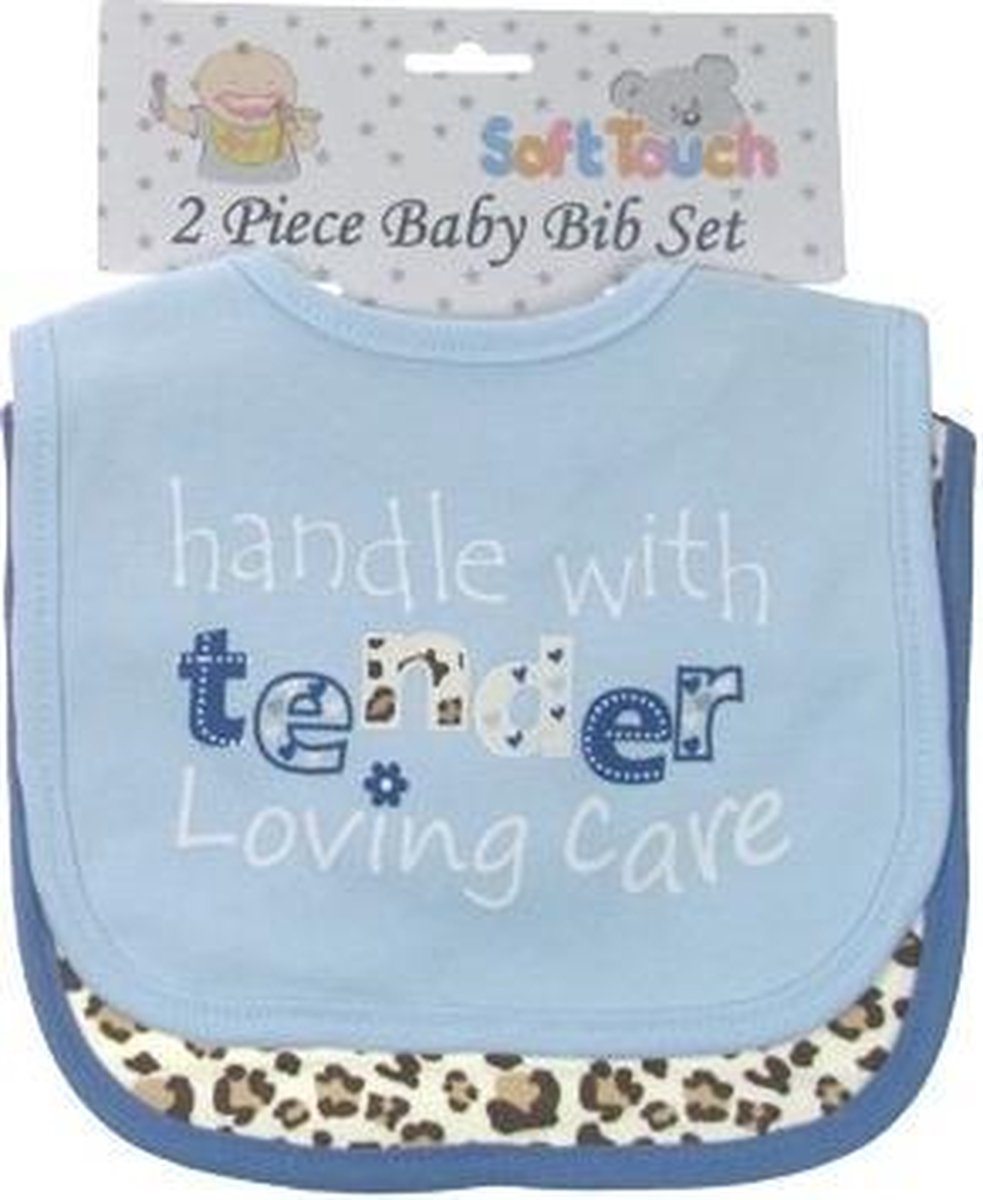 Set van 2 slabbetjes "Handle with care" en luipaardprint blauw