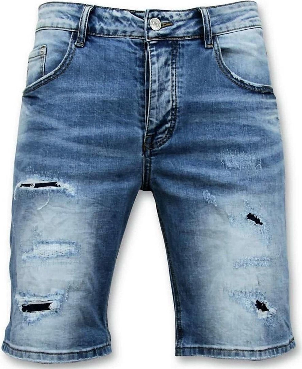 Enos Korte Broek Heren - Gescheurde Jeans Short - 9086 - Blauw - Maten: 36