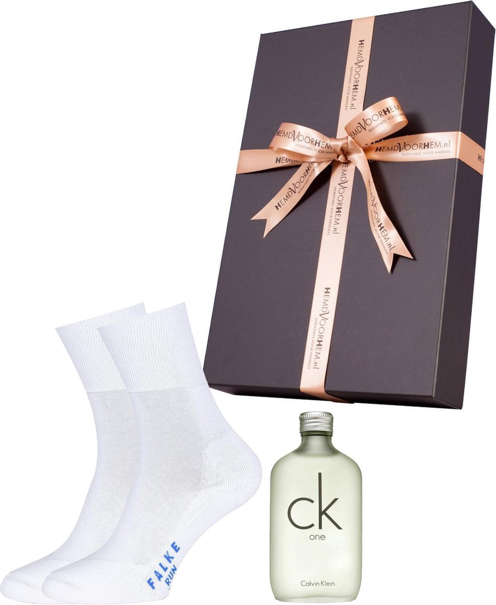 Unisex cadeaubox: Ck One parfum + Falke Run -  Maat: 49-50
