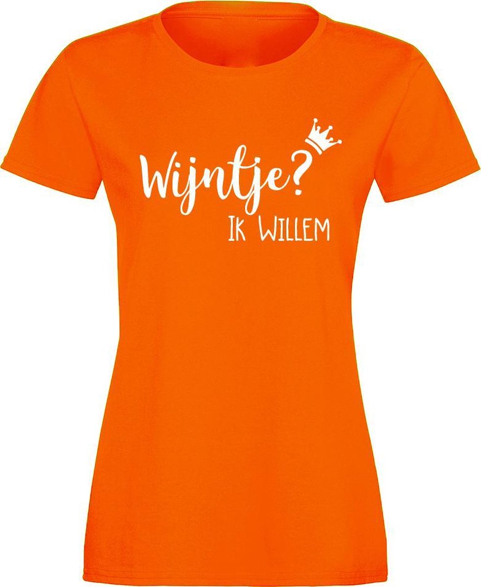 Oranje shirt Koningsdag | Wijntje? Ik Willem | Maat S