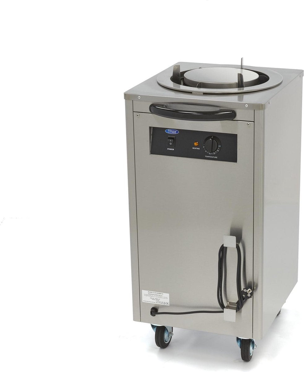 Bordenwarmer / Bordendispenser 40 stuks tot 30 cm - RVS - Temperatuur 30 tot 85 Graden - 4 Wielen - Horeca Bordenwarmhoudkast - Maxima