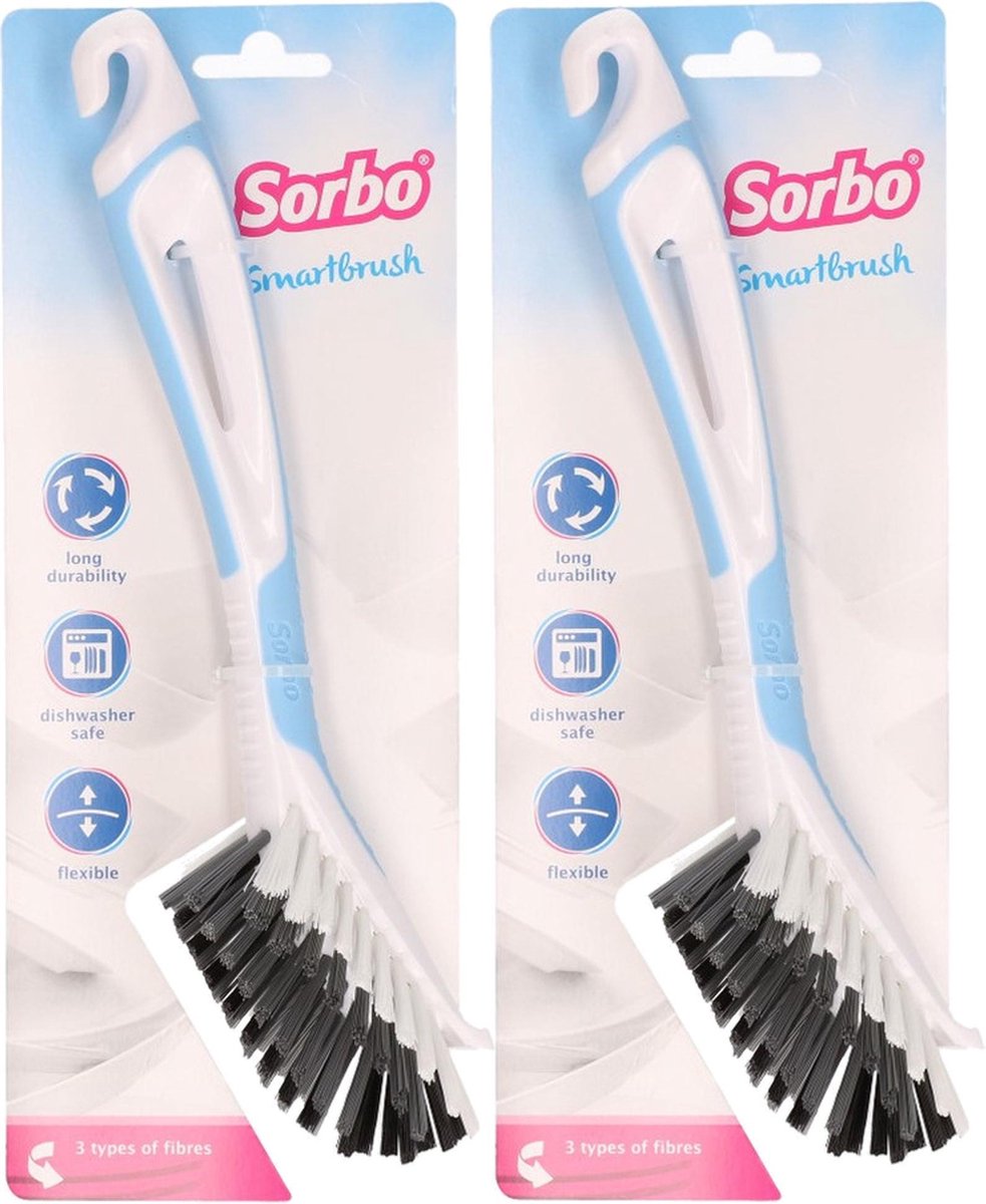 Set van 2 Sorbo Smartbrush afwasborstels blauw/wit - Afwassen afwasborstel - Huishoudelijke keukenaccessoires