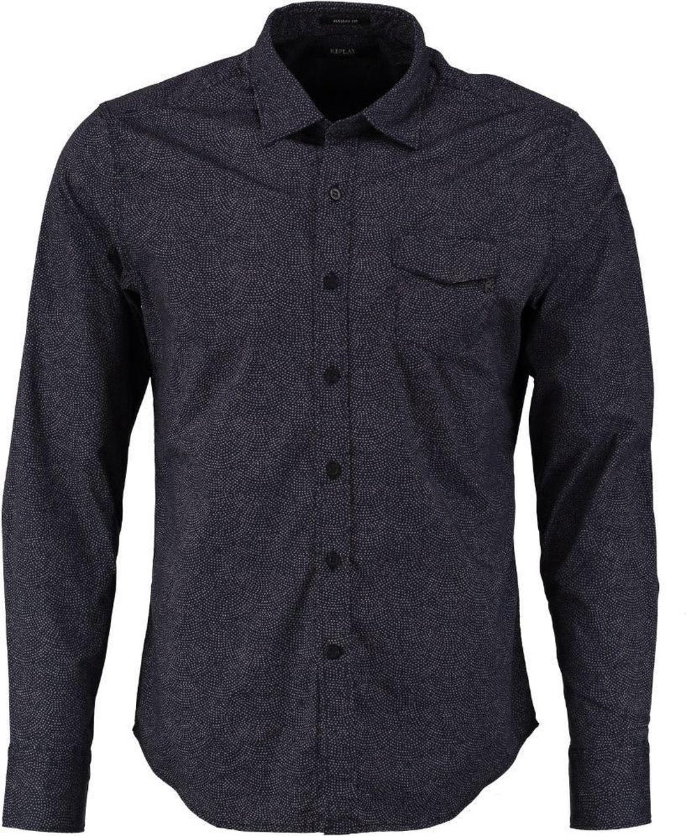 Replay donkerblauw stretch overhemd - Maat S