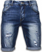 Enos Korte Broeken Heren - Slim Fit Torn Look Shorts - Blauw - Maten: 38