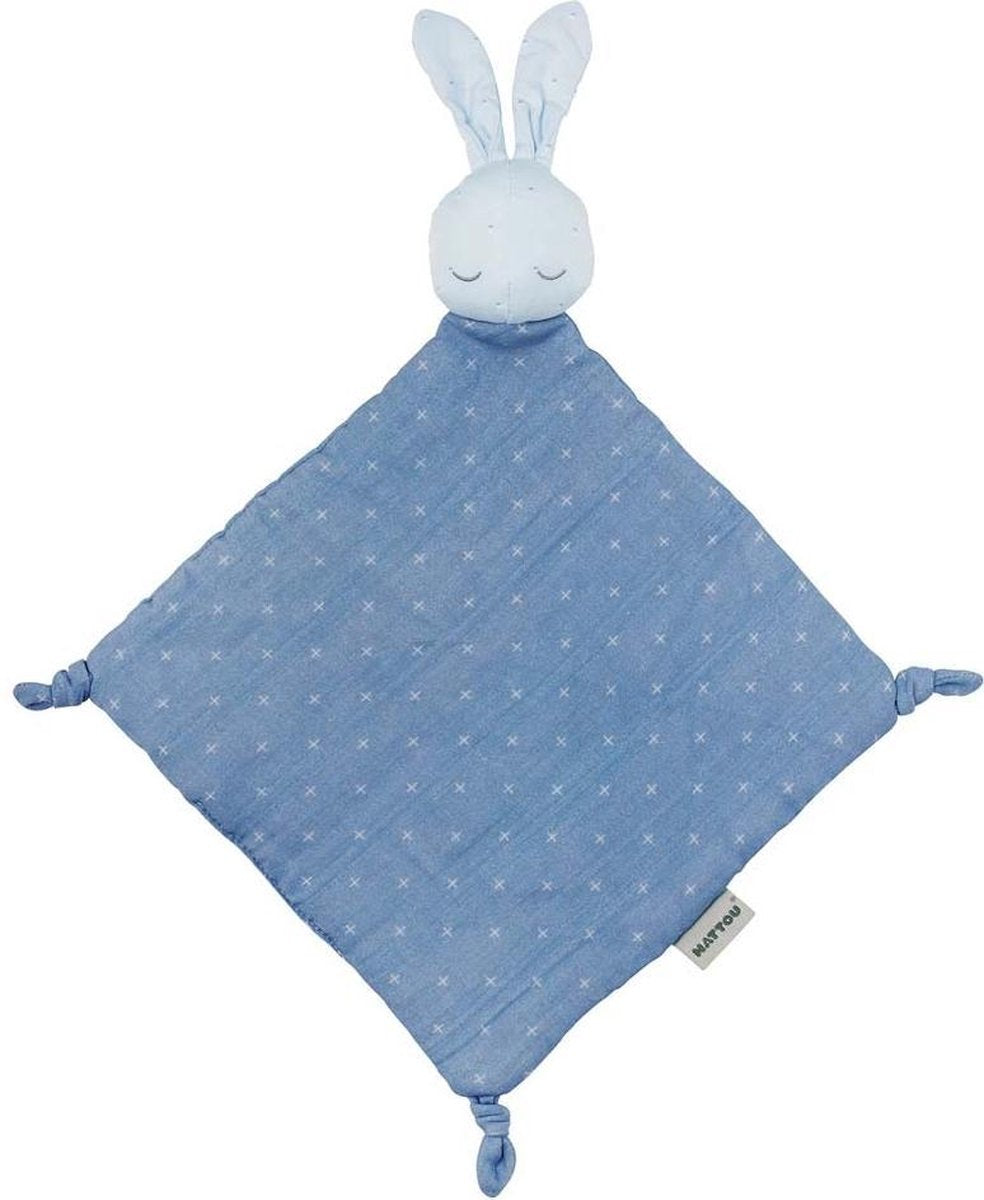 Nattou Konijn PURE - Knuffeldoekje - Doudou - 30 x 30 Cm - Blauw