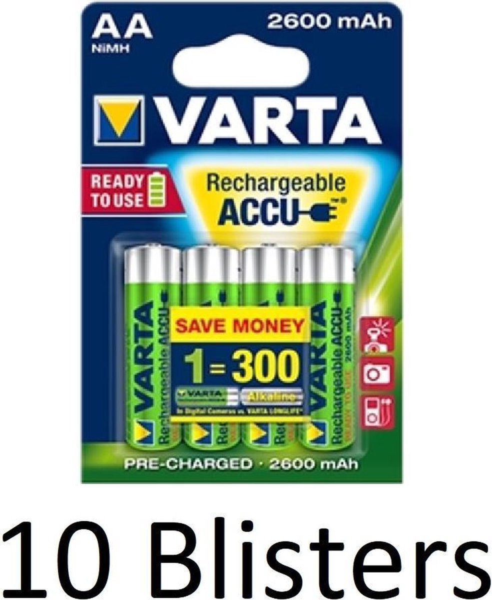 40 Stuks (10 Blisters a 4 st) Varta AA Oplaadbare Batterijen - 2600mAh