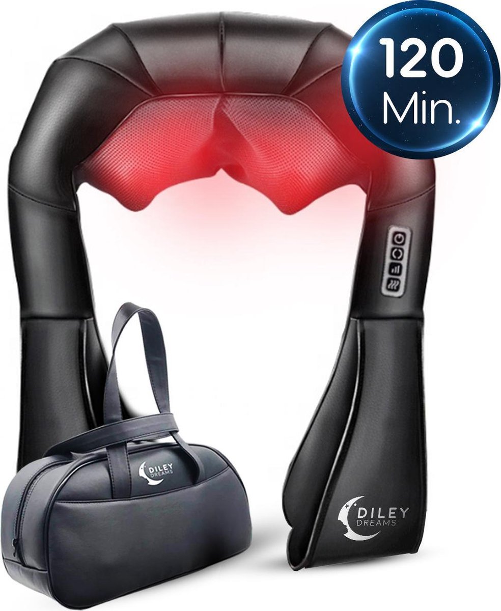 Diley Dreams® Elektrisch Shiatsu Massagekussen met arm lussen en draagtas - Met warmte functie – Zwarte maan editie - Draadloos