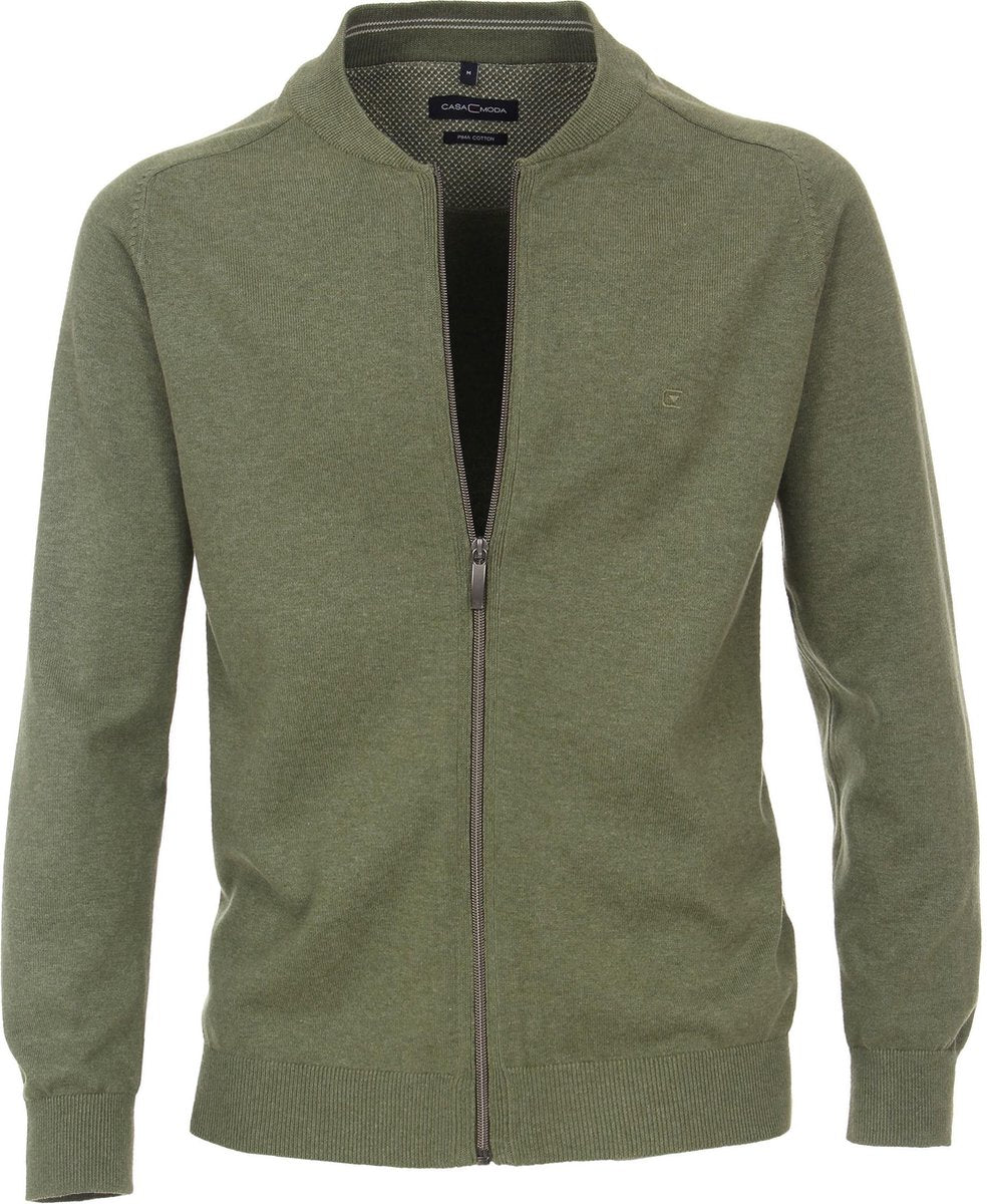 CASA MODA heren vest katoen - met rits - army groen -  Maat: 6XL