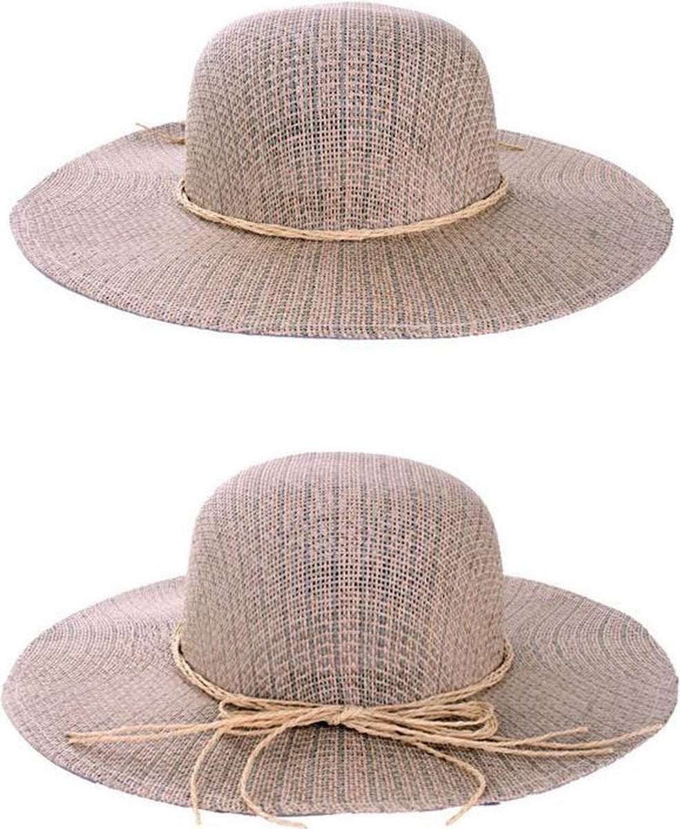 Dameshoed stro luxe met bandje touw