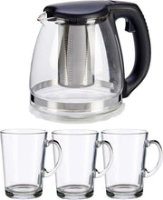 Glazen theepot met filter/infuser van 1200 ml met 6x stuks theeglazen van 250 ml